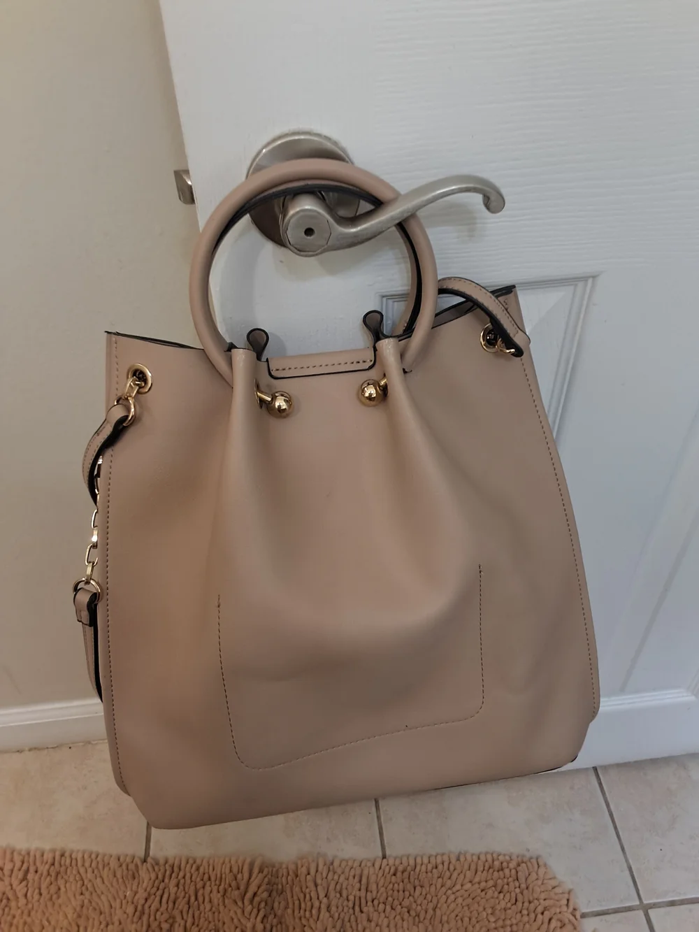 Round-Handle Bucket Bag in Blush Tan